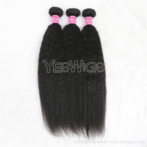 100% Human Hair Yaki Kinky Straight Weave Bundle Extension Peruvian Hair Weaving Full Thick Kinky Straight Bundles Large Stock